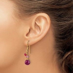 Sterling Silver Gold-tone Vermeil Ruby July Birthstone Teardrop Dangle Earrings